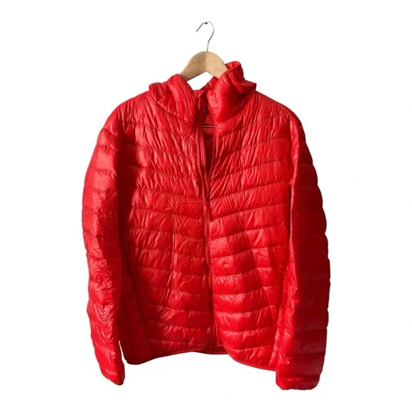 Uniqlo Ultra Light Down Puffer Jacket Coat Orange Red Size Large - Picture 1 of 9